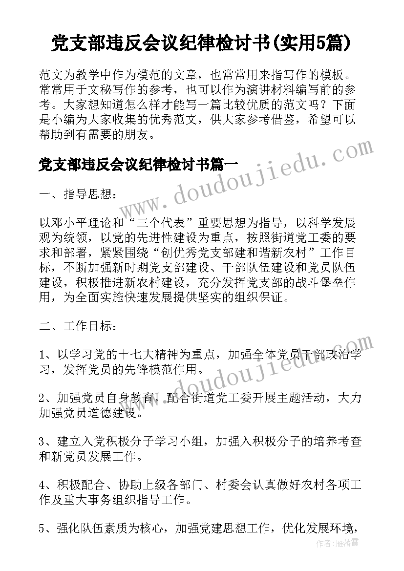 党支部违反会议纪律检讨书(实用5篇)