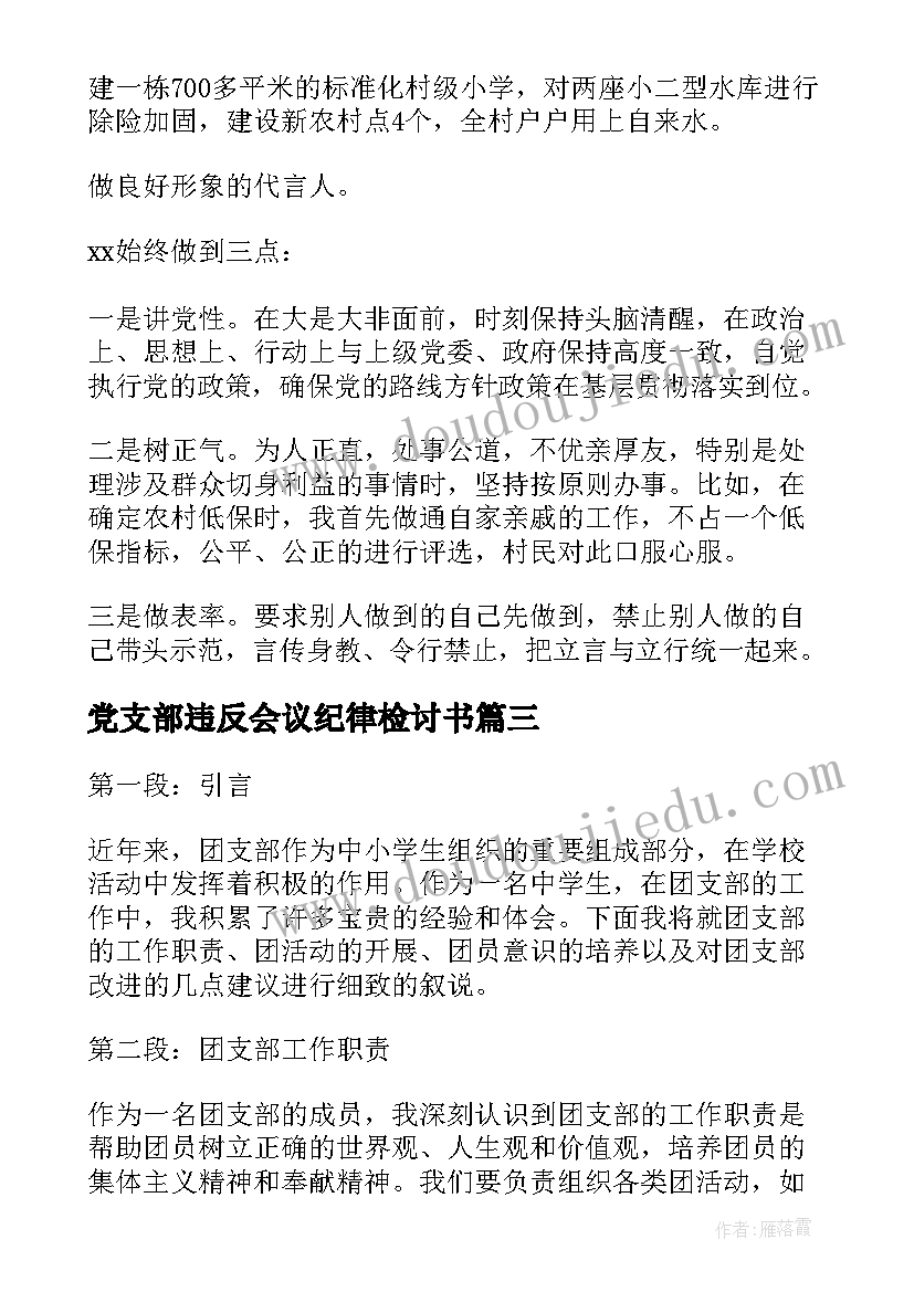 党支部违反会议纪律检讨书(实用5篇)