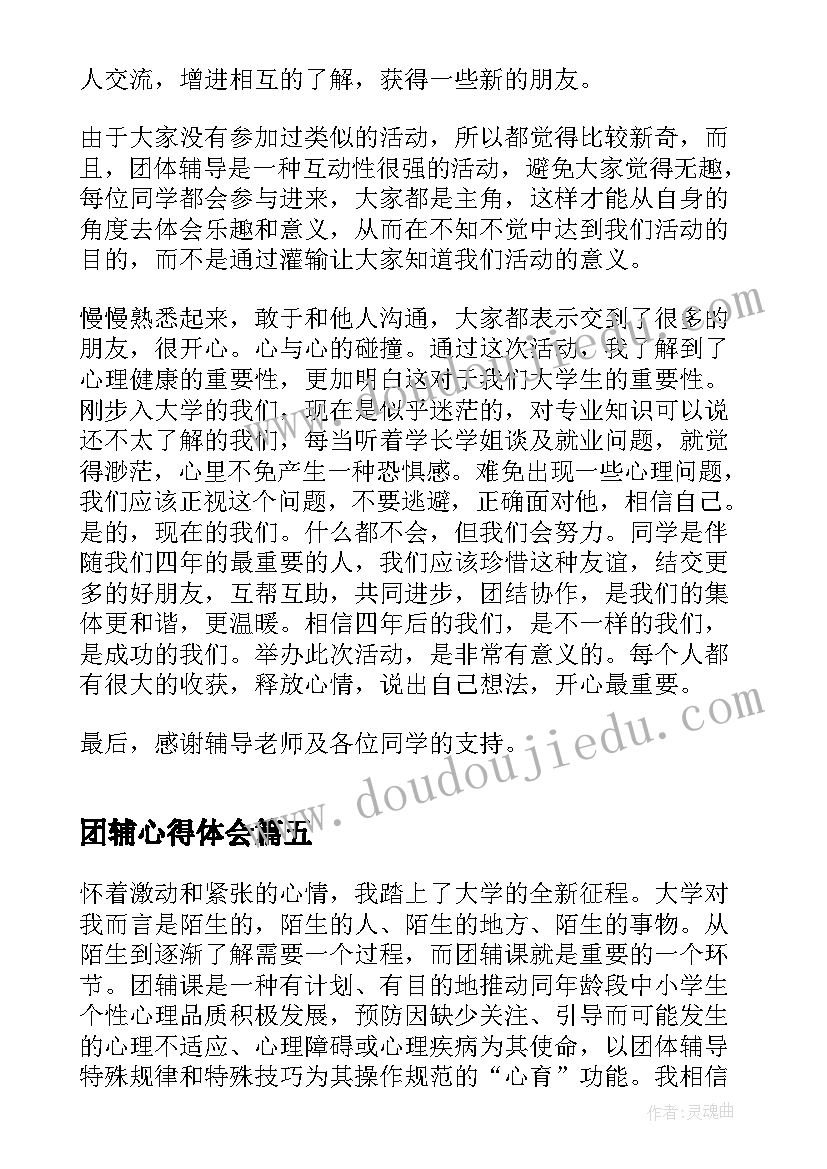 团辅心得体会(汇总5篇)