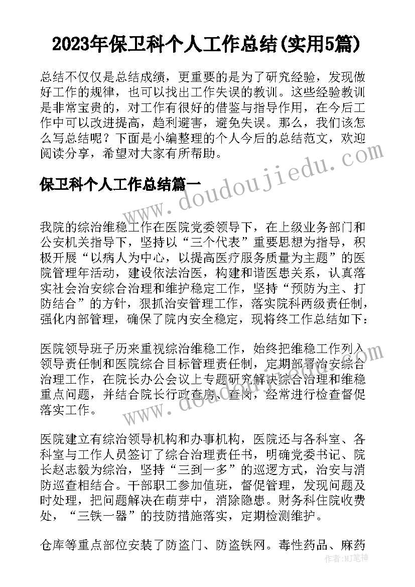 2023年保卫科个人工作总结(实用5篇)