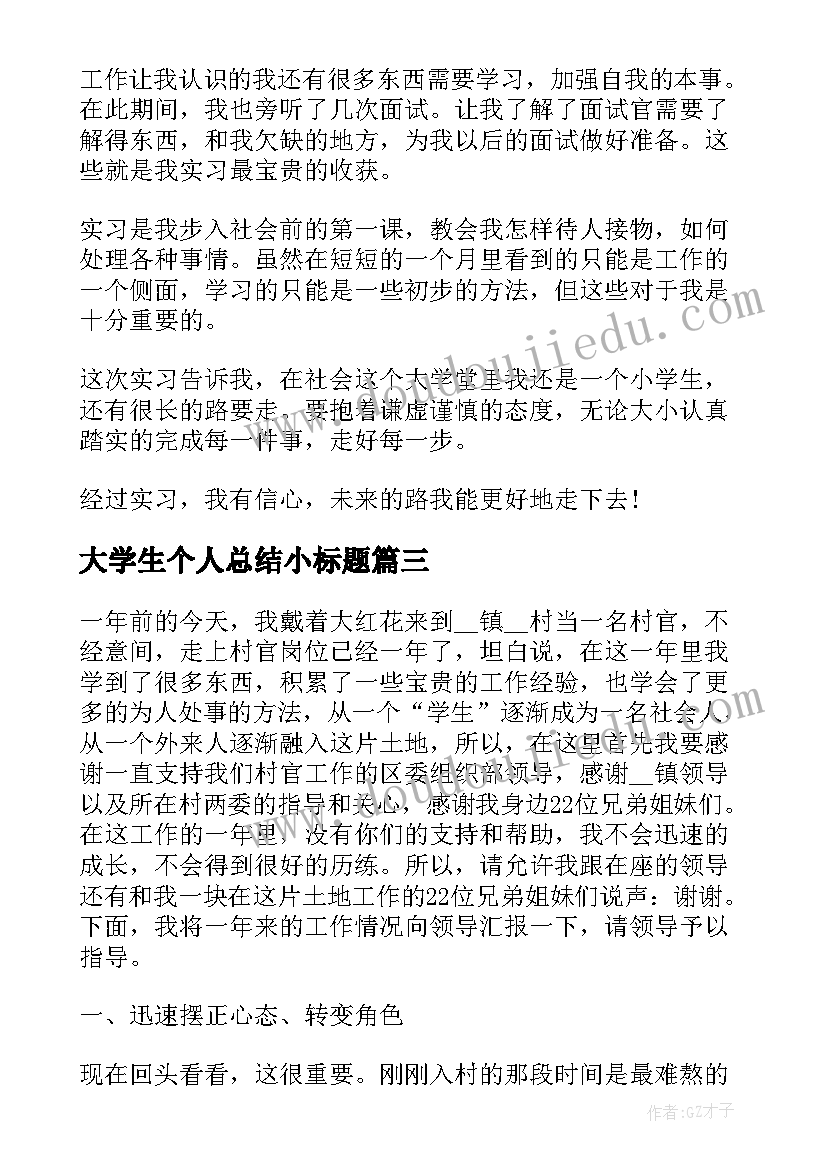 2023年大学生个人总结小标题 大学生村官年度考核个人总结格式(实用5篇)