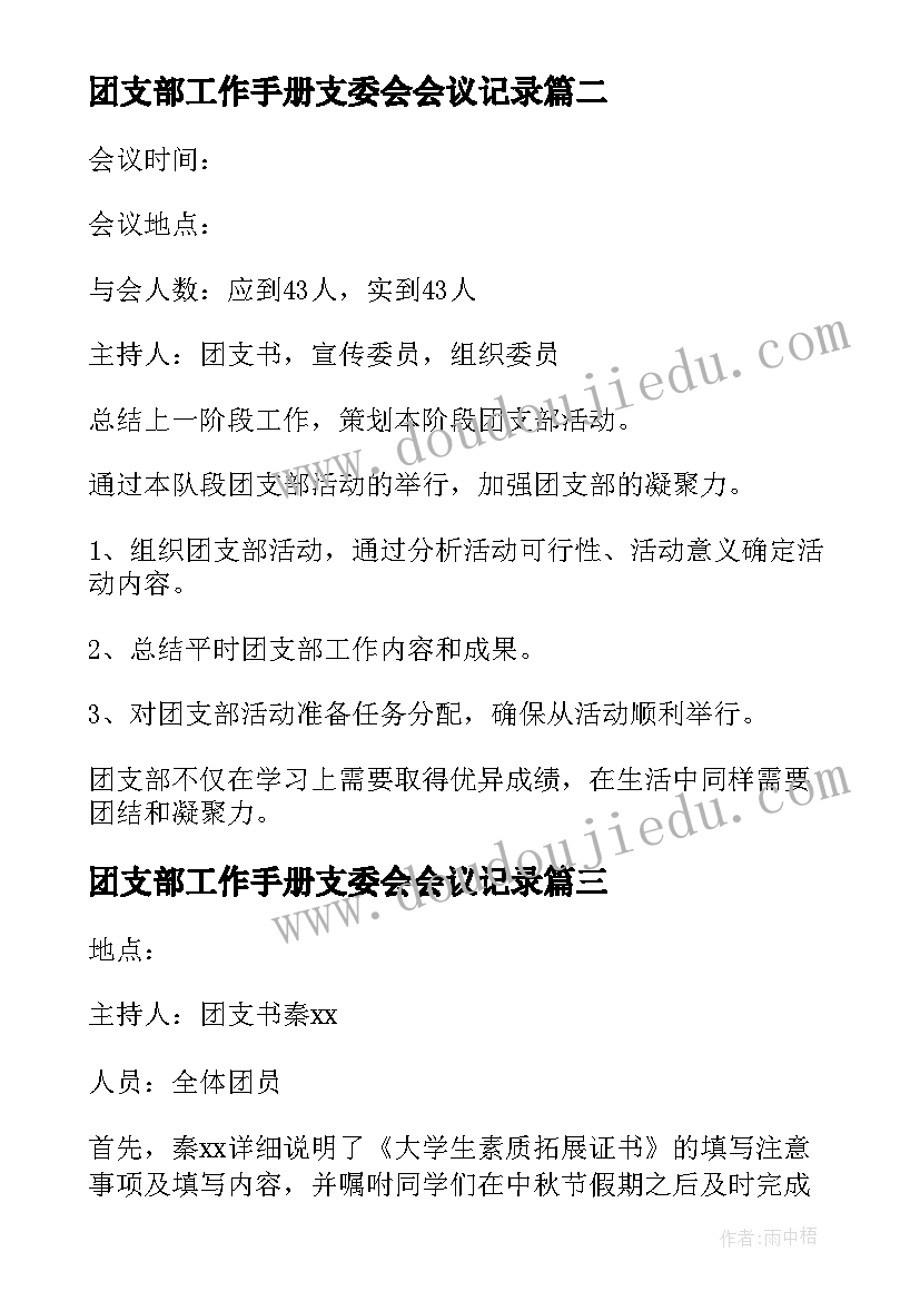 2023年团支部工作手册支委会会议记录(实用5篇)