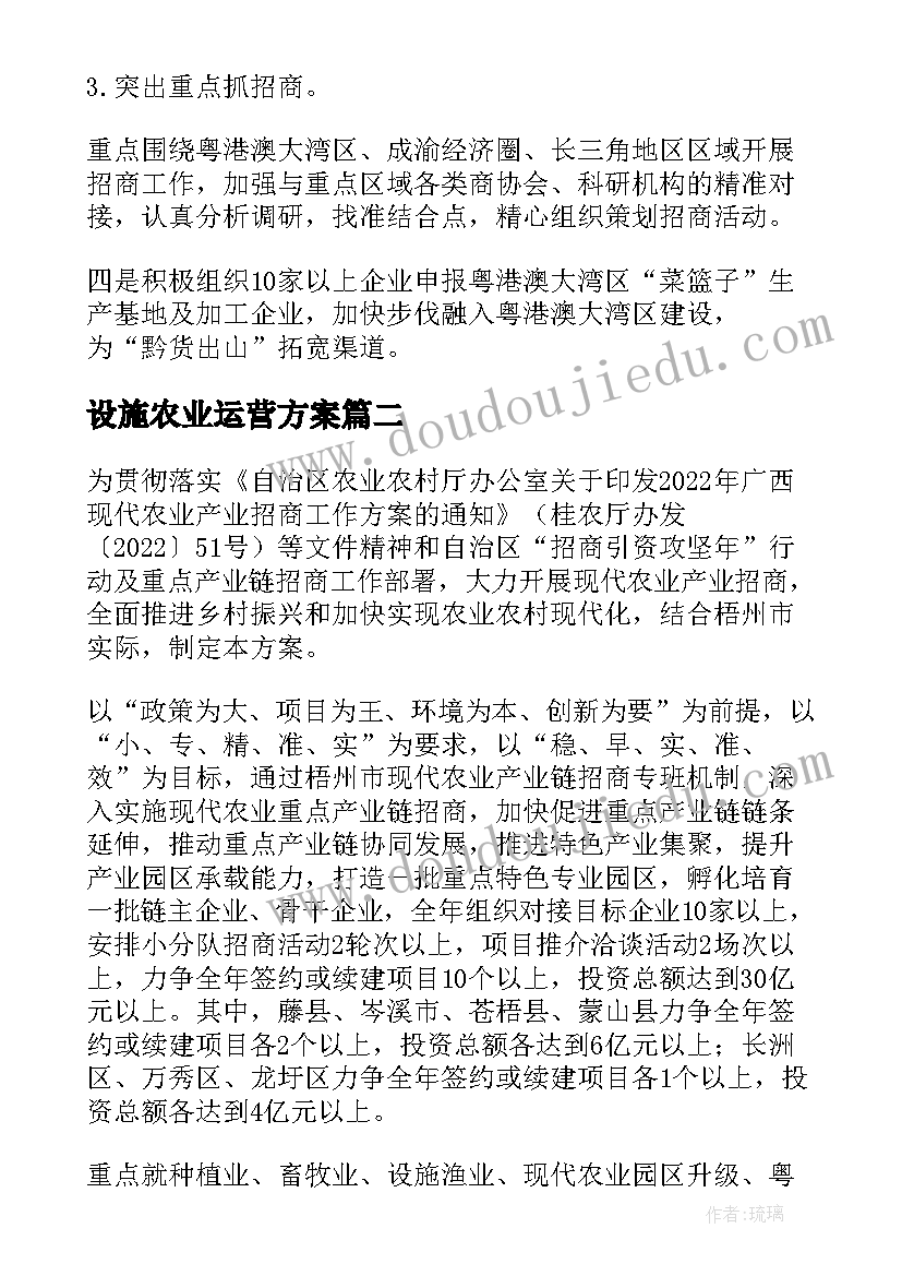 设施农业运营方案 农业产业园区招商运营方案(优秀5篇)