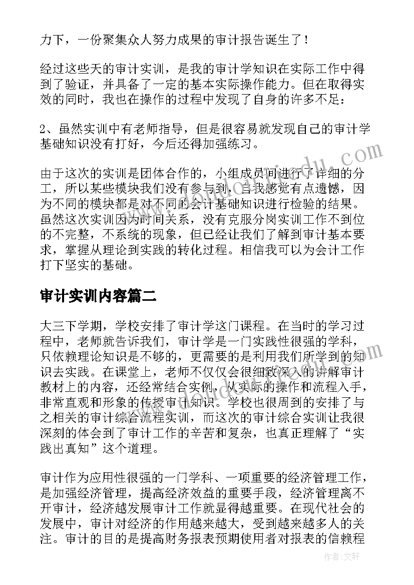 审计实训内容 审计实训报告(模板6篇)