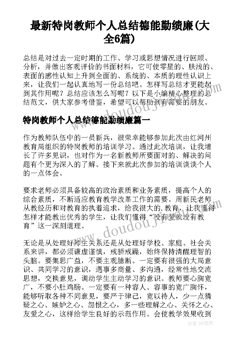 最新特岗教师个人总结德能勤绩廉(大全6篇)