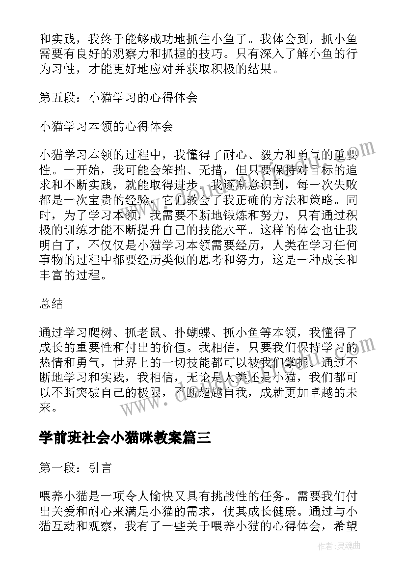 最新学前班社会小猫咪教案(实用10篇)