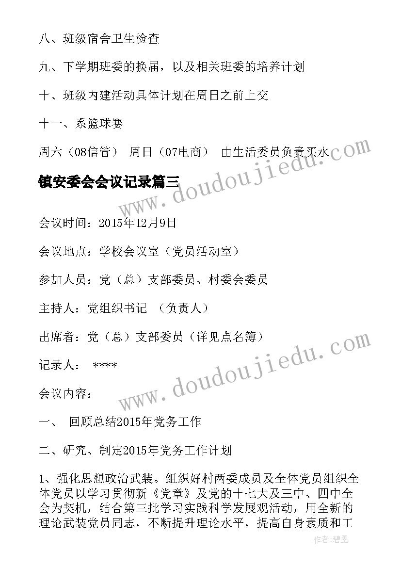 2023年镇安委会会议记录(实用10篇)