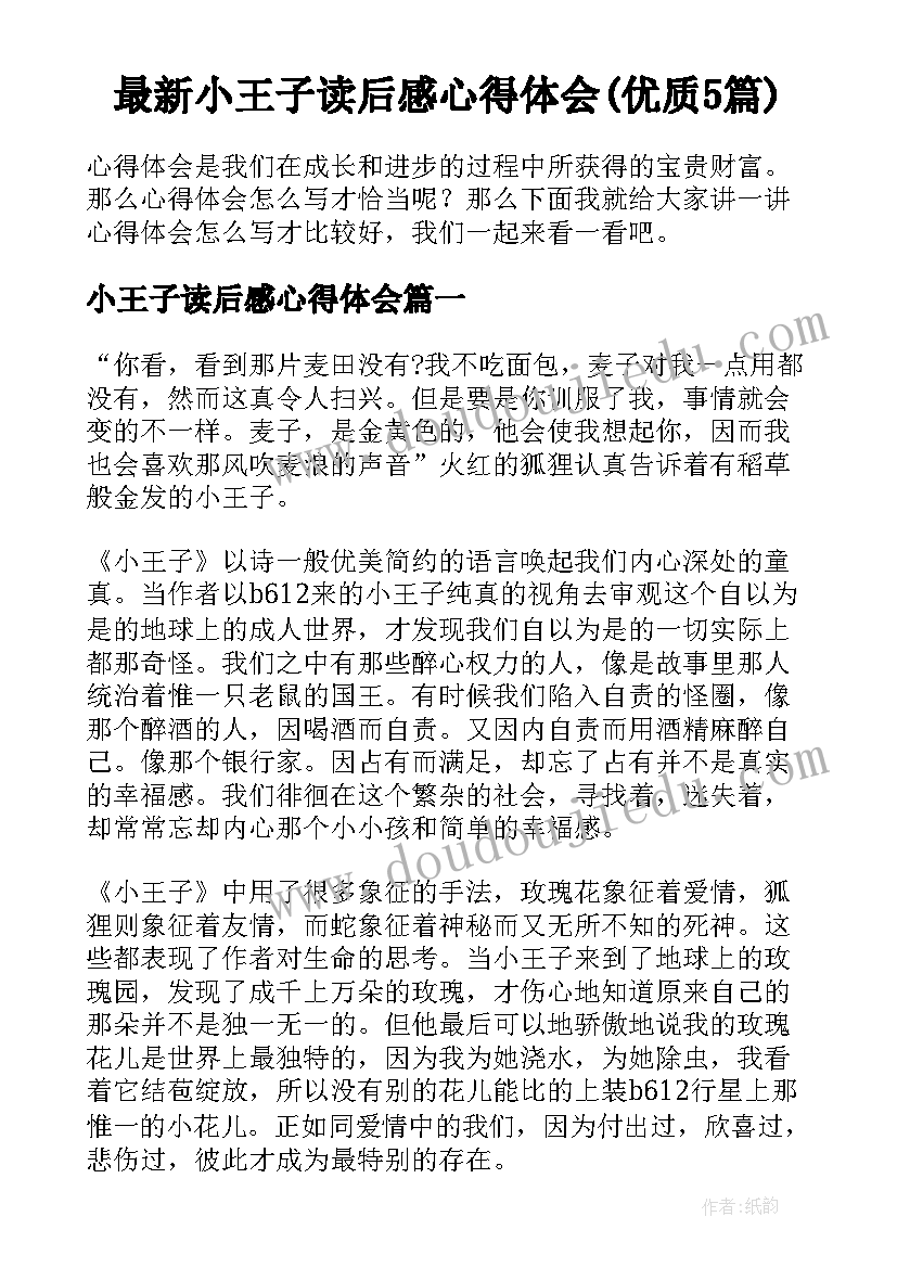 最新小王子读后感心得体会(优质5篇)