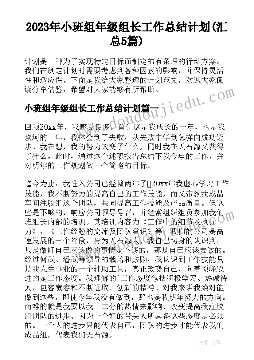 2023年小班组年级组长工作总结计划(汇总5篇)