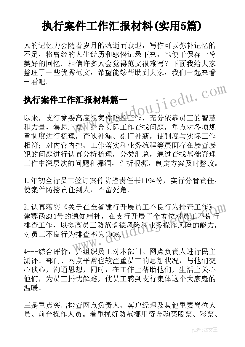 执行案件工作汇报材料(实用5篇)