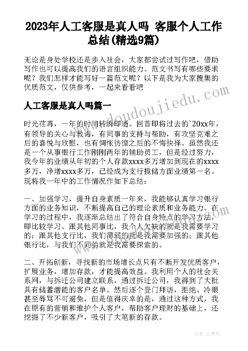 2023年人工客服是真人吗 客服个人工作总结(精选9篇)