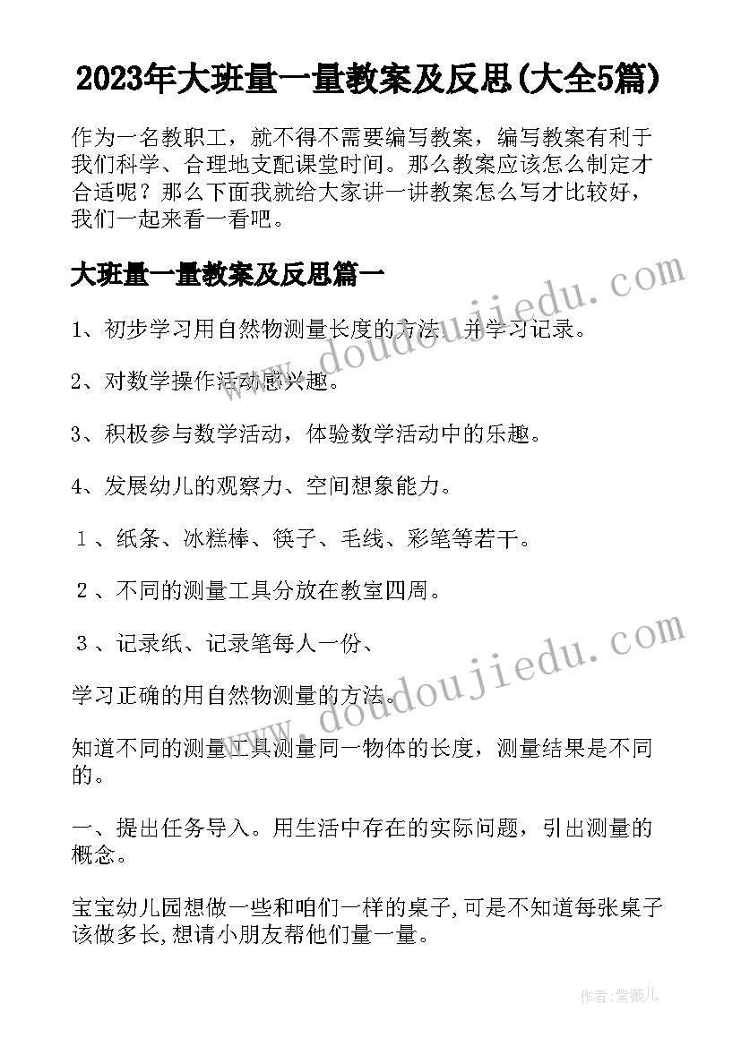 2023年大班量一量教案及反思(大全5篇)