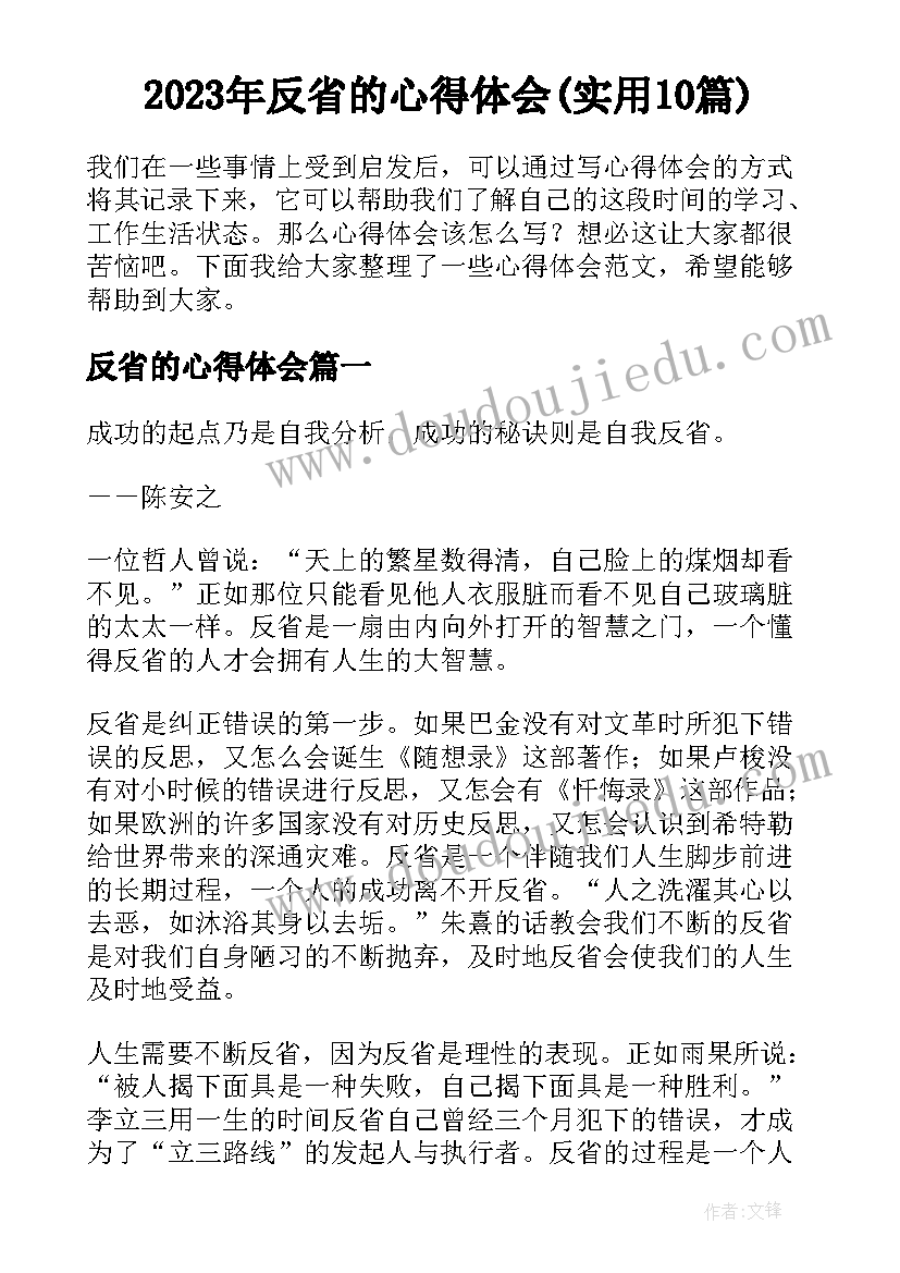 2023年反省的心得体会(实用10篇)