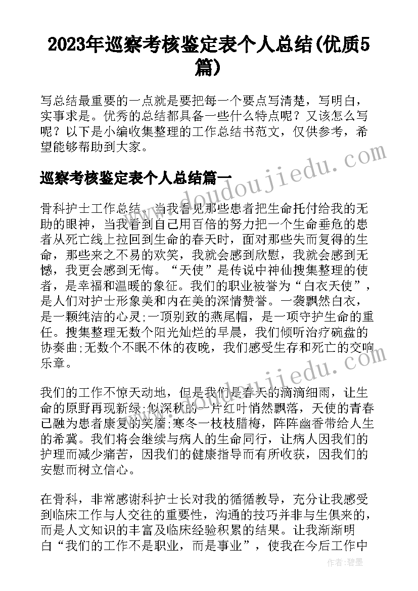 2023年巡察考核鉴定表个人总结(优质5篇)