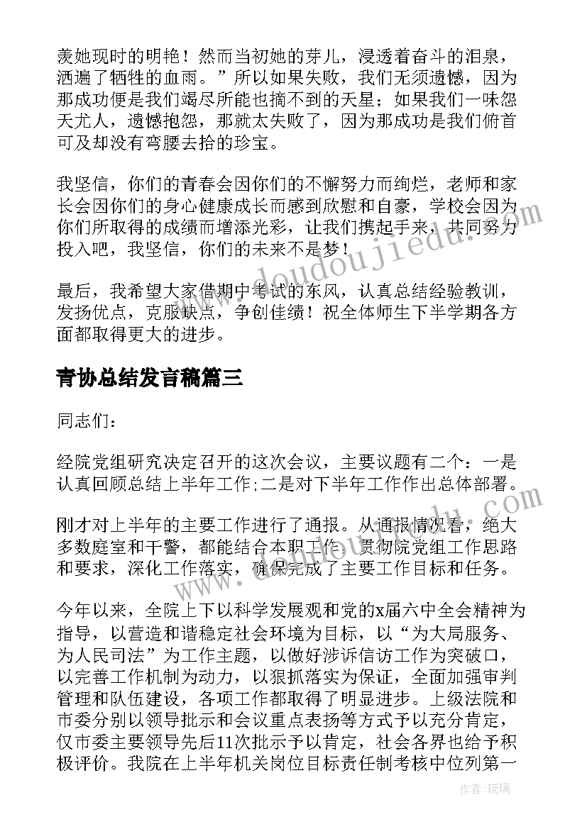 2023年青协总结发言稿(模板6篇)