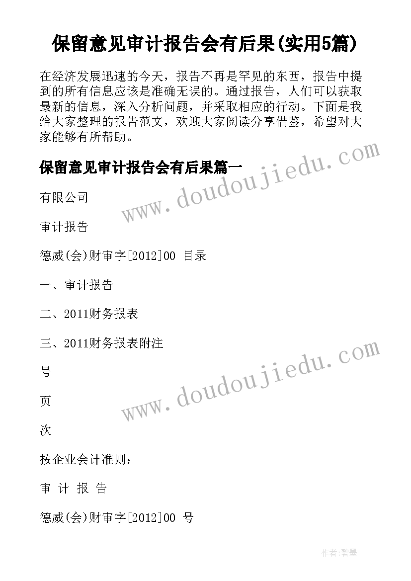 保留意见审计报告会有后果(实用5篇)