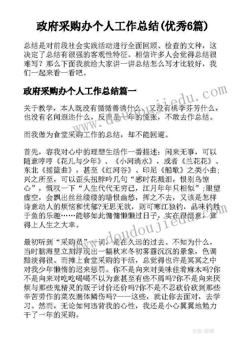 政府采购办个人工作总结(优秀6篇)