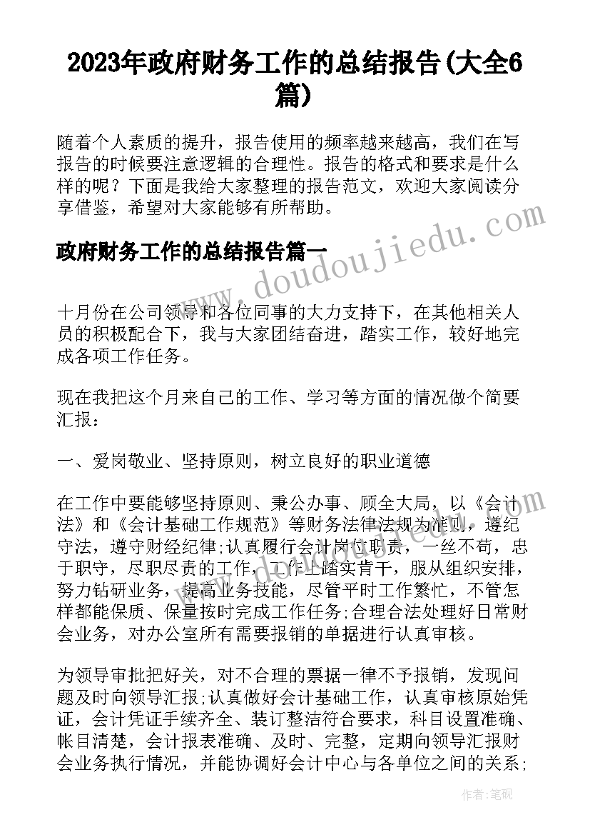 2023年政府财务工作的总结报告(大全6篇)