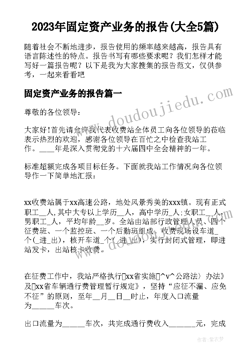 2023年固定资产业务的报告(大全5篇)