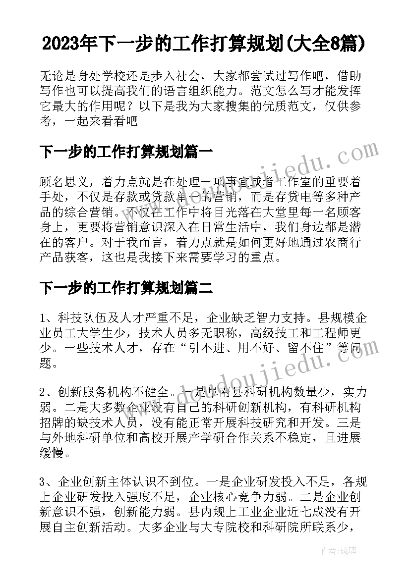 2023年下一步的工作打算规划(大全8篇)