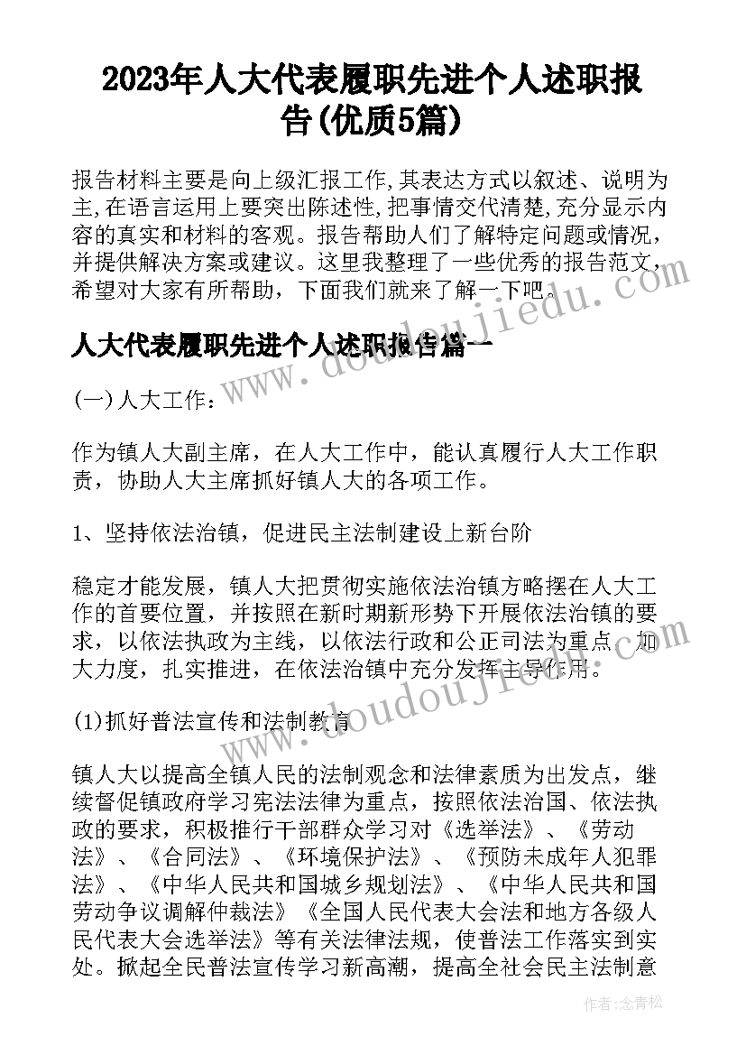 2023年人大代表履职先进个人述职报告(优质5篇)