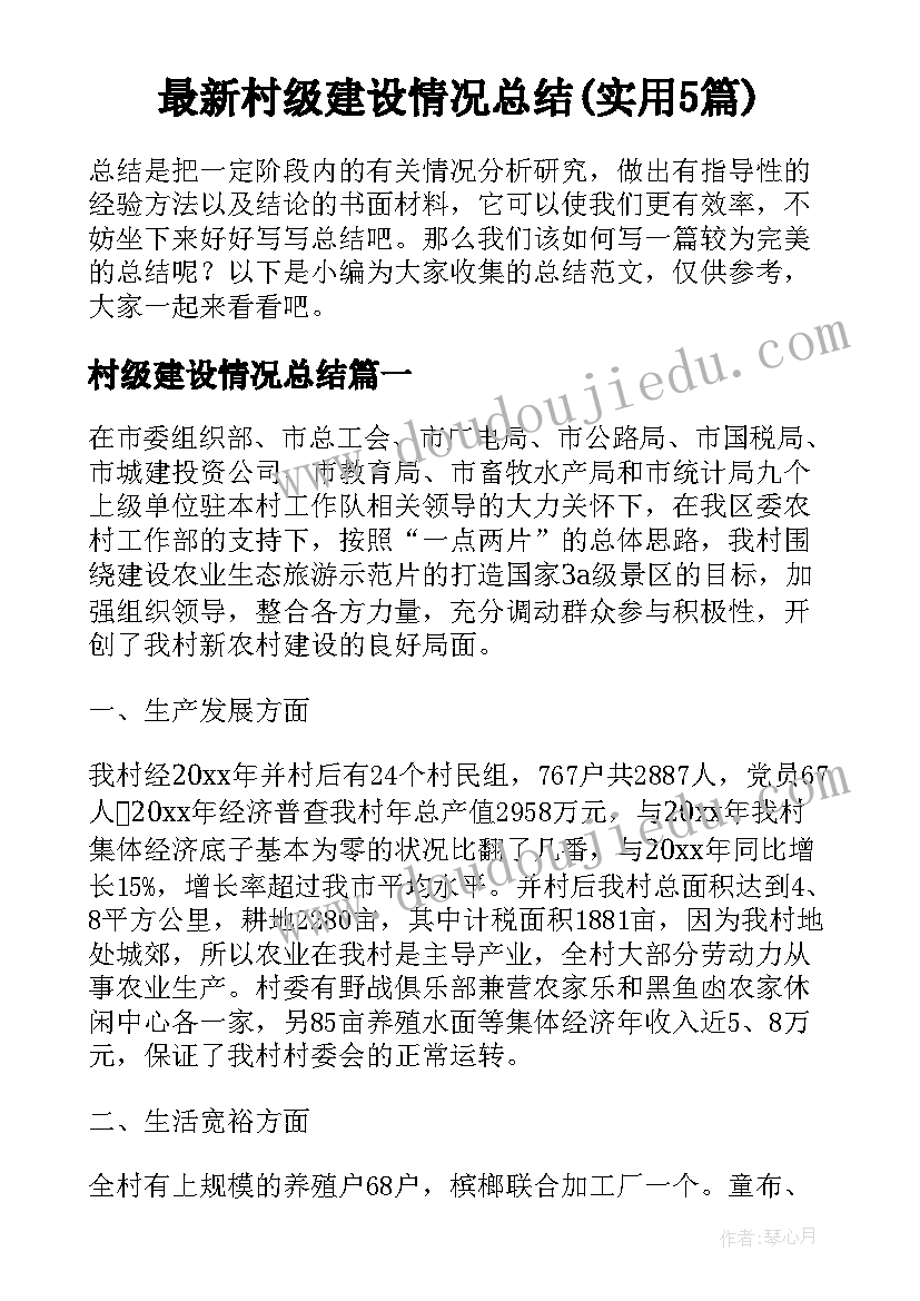 最新村级建设情况总结(实用5篇)