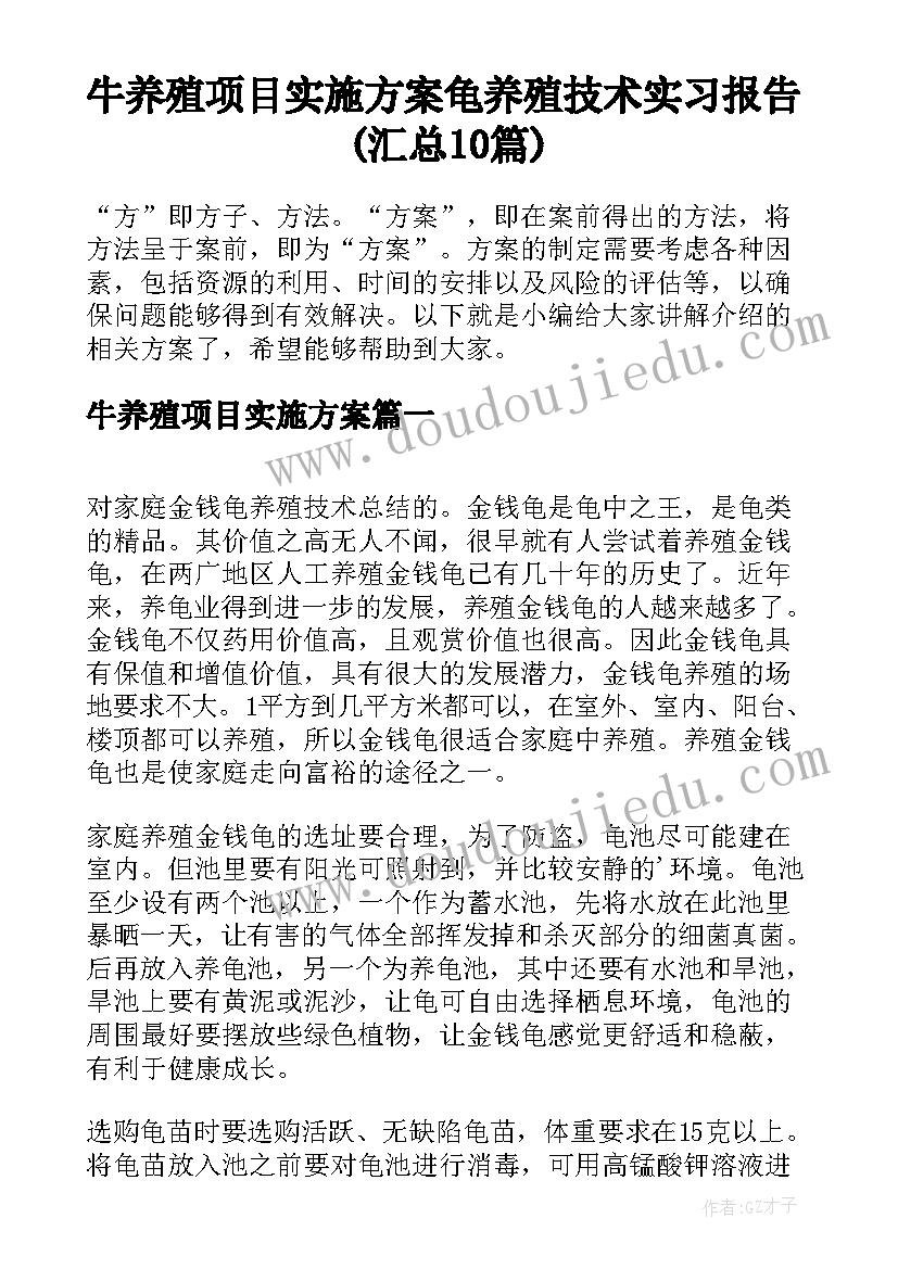 牛养殖项目实施方案 龟养殖技术实习报告(汇总10篇)