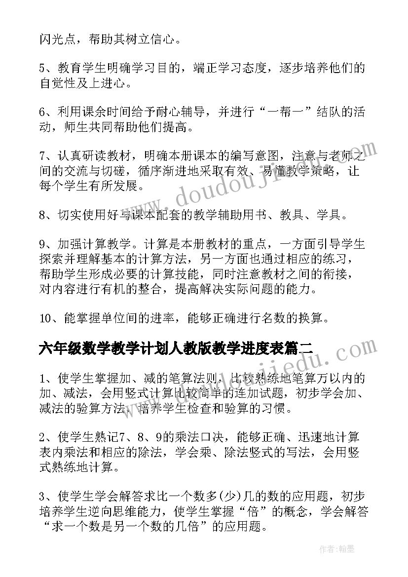 2023年六年级数学教学计划人教版教学进度表(优质5篇)