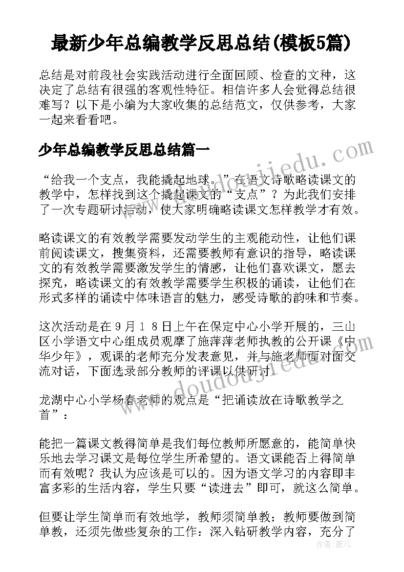 最新少年总编教学反思总结(模板5篇)