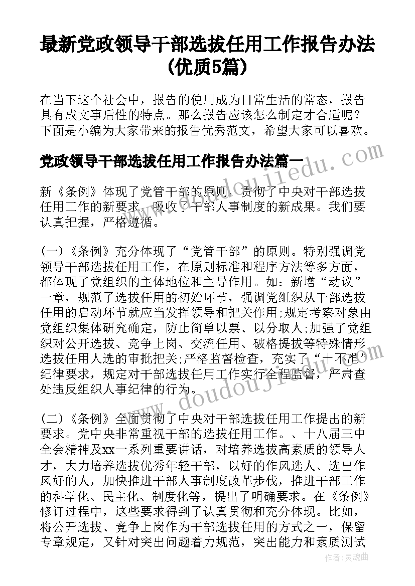 最新党政领导干部选拔任用工作报告办法(优质5篇)