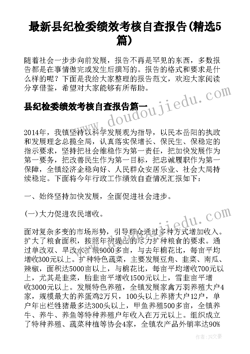 最新县纪检委绩效考核自查报告(精选5篇)