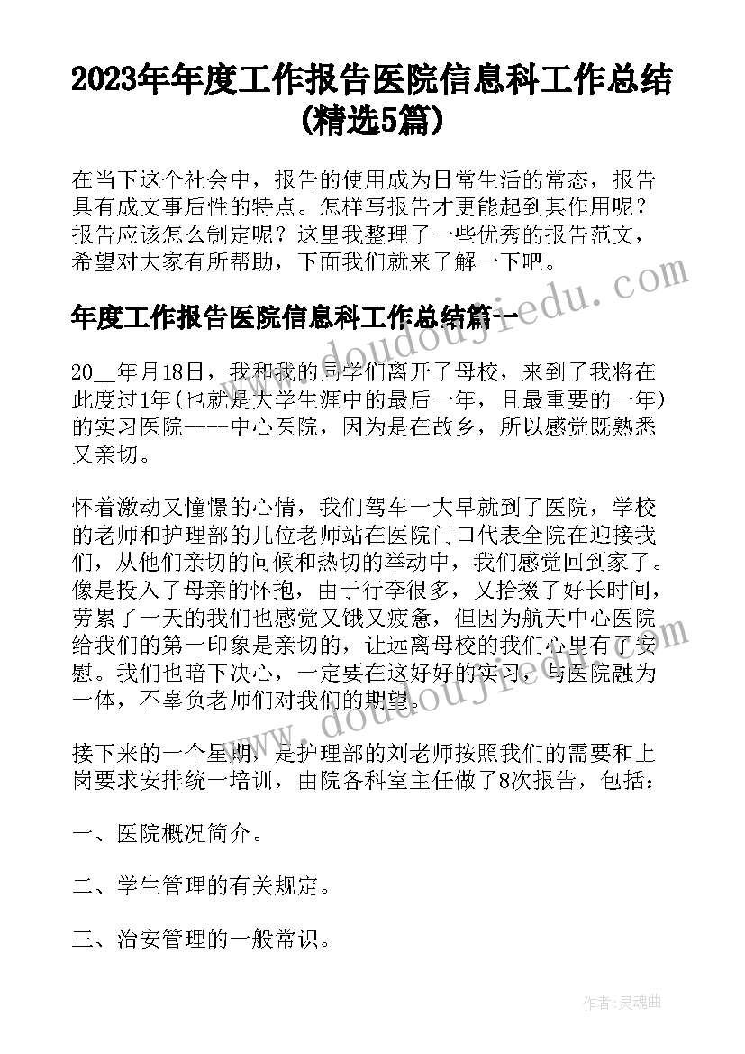 2023年年度工作报告医院信息科工作总结(精选5篇)