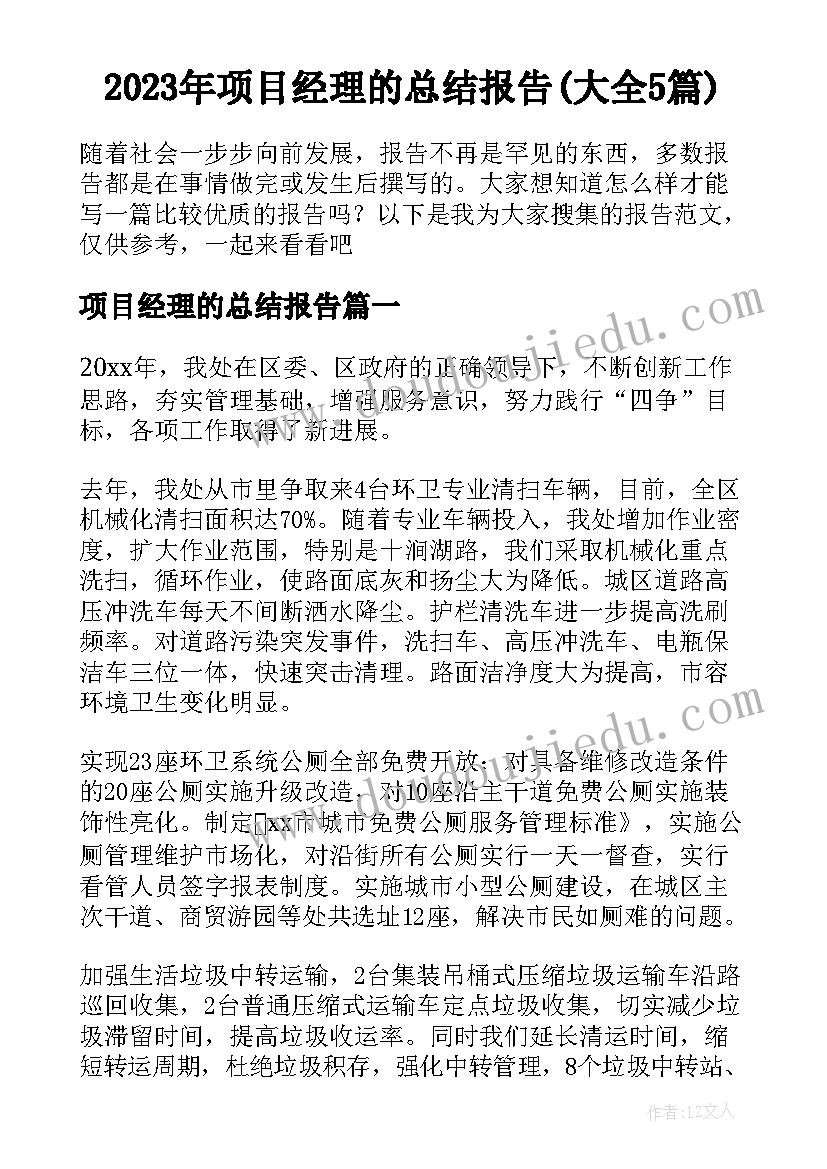 2023年项目经理的总结报告(大全5篇)