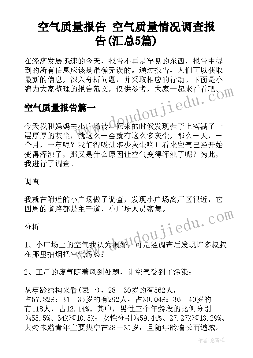 空气质量报告 空气质量情况调查报告(汇总5篇)