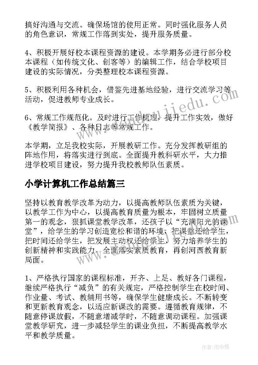 2023年小学计算机工作总结(通用7篇)