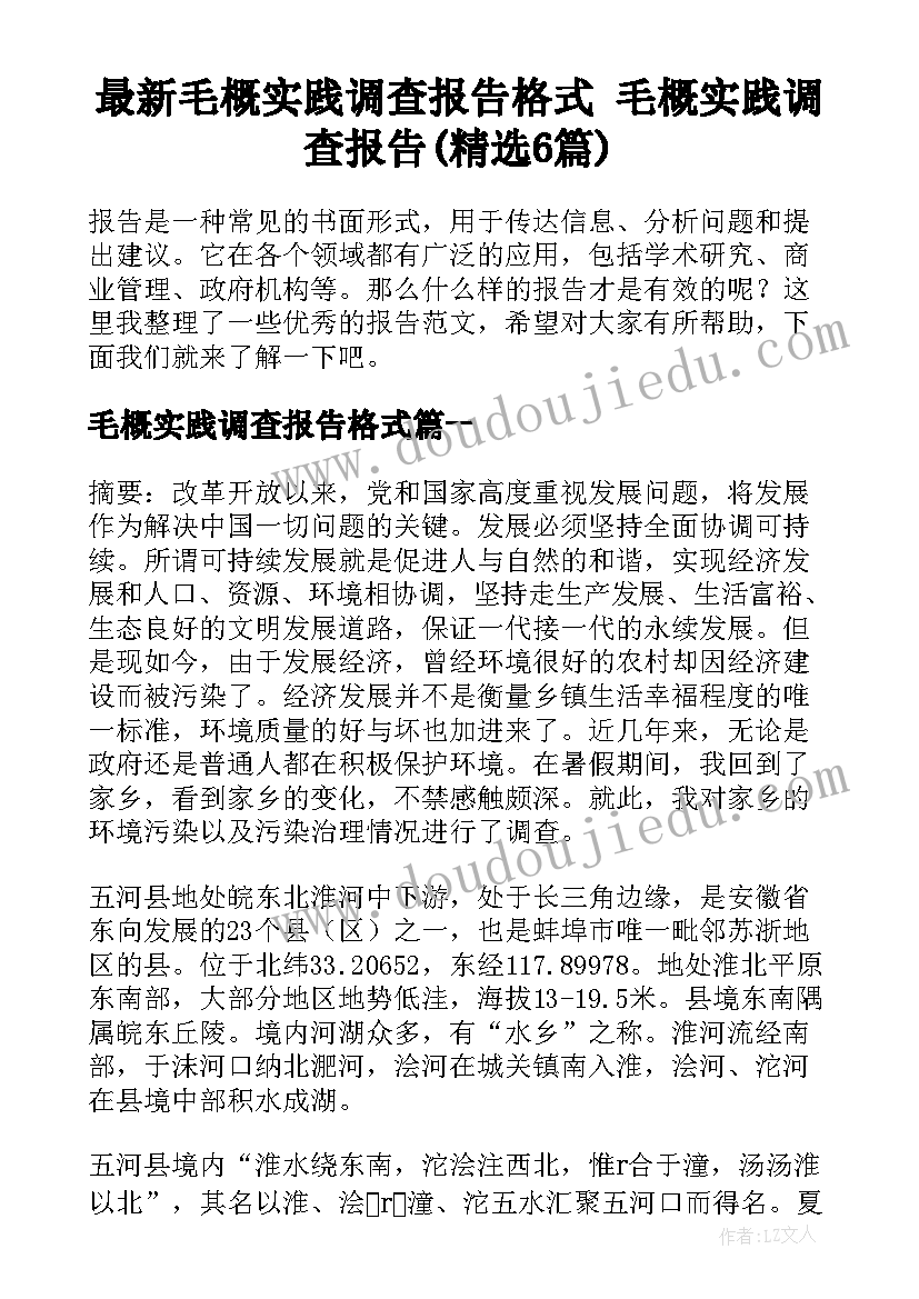 最新毛概实践调查报告格式 毛概实践调查报告(精选6篇)