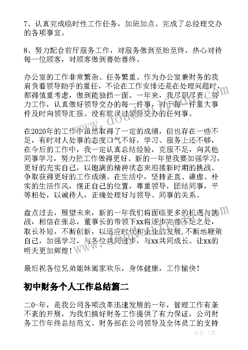 初中财务个人工作总结(优秀10篇)