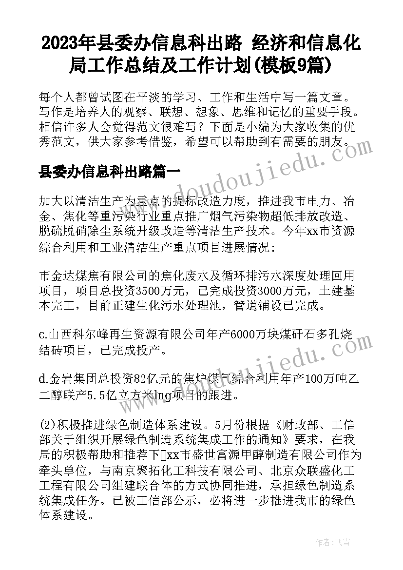 2023年县委办信息科出路 经济和信息化局工作总结及工作计划(模板9篇)