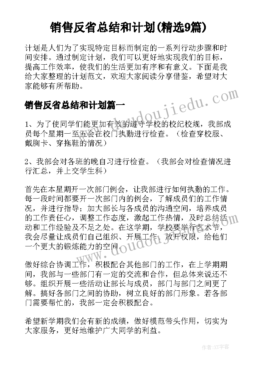 销售反省总结和计划(精选9篇)