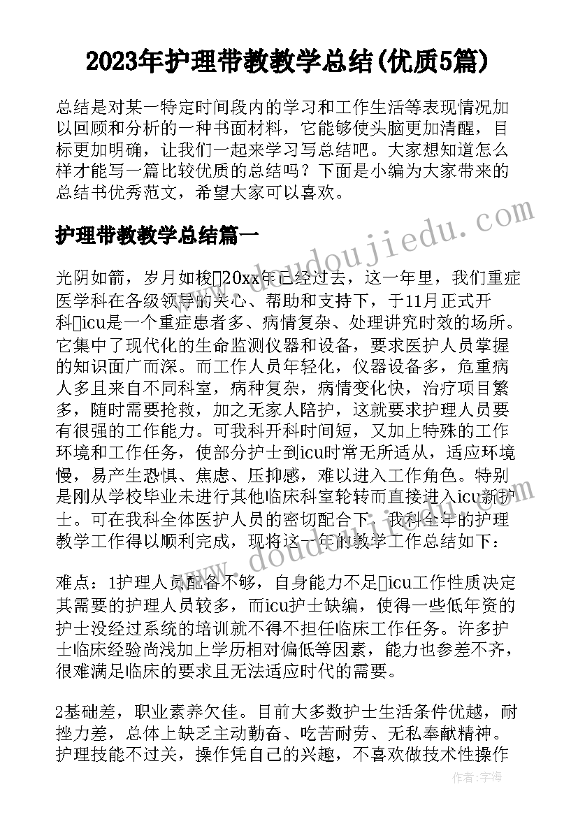 2023年护理带教教学总结(优质5篇)