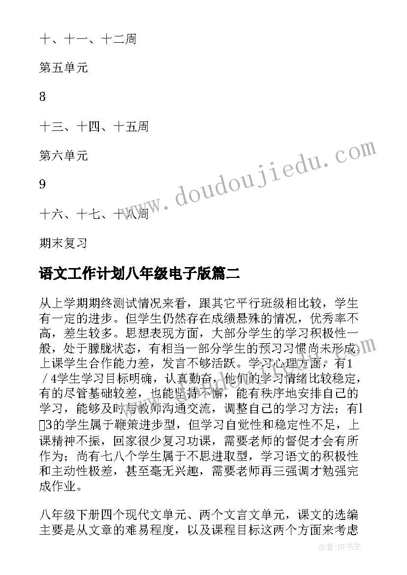 最新语文工作计划八年级电子版(优秀10篇)