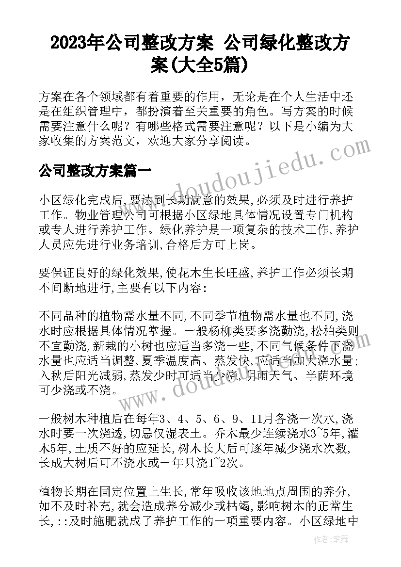 2023年公司整改方案 公司绿化整改方案(大全5篇)