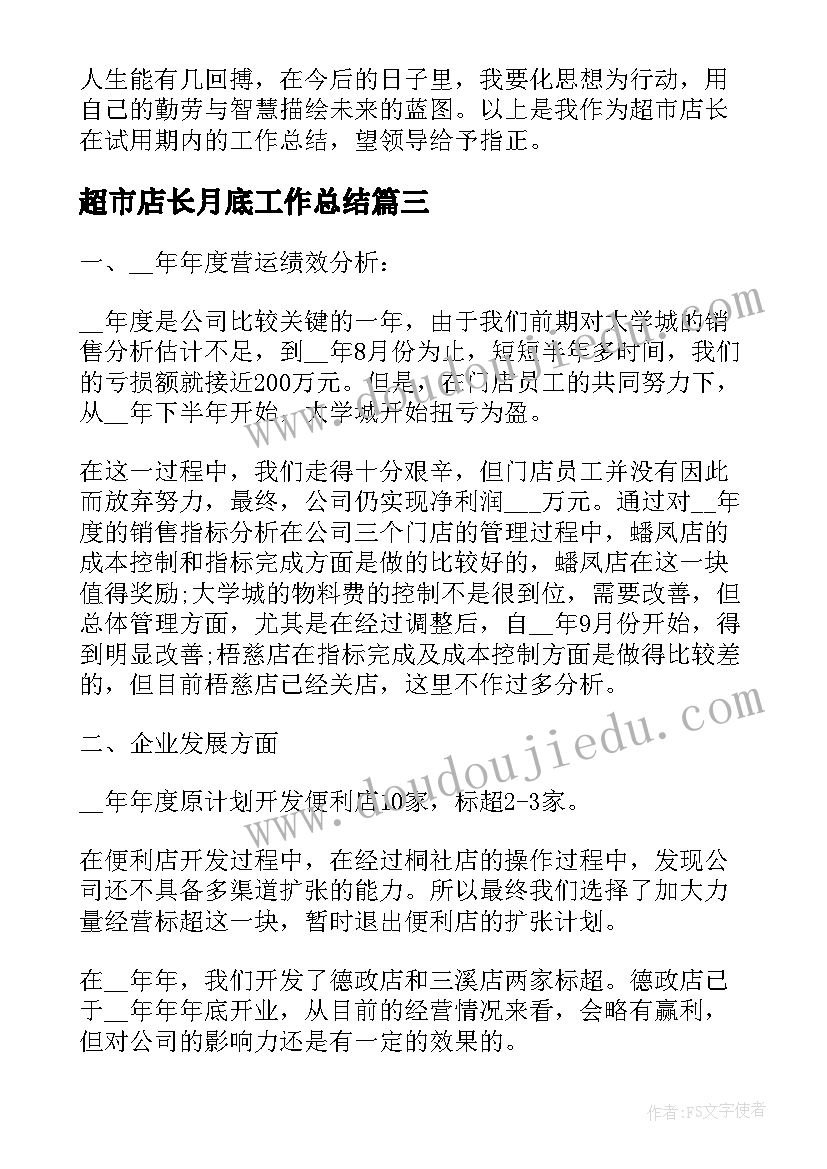 超市店长月底工作总结(实用5篇)