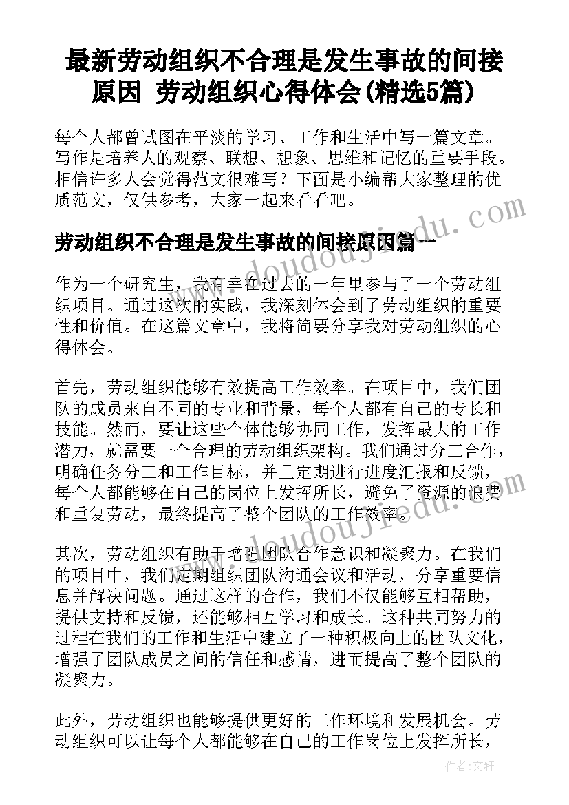 最新劳动组织不合理是发生事故的间接原因 劳动组织心得体会(精选5篇)