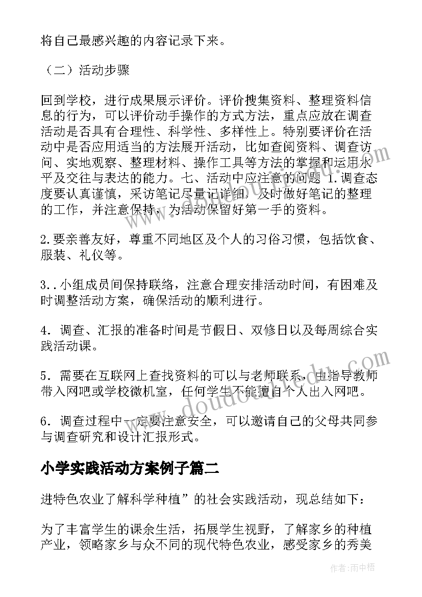 2023年小学实践活动方案例子 小学生实践活动方案(通用9篇)