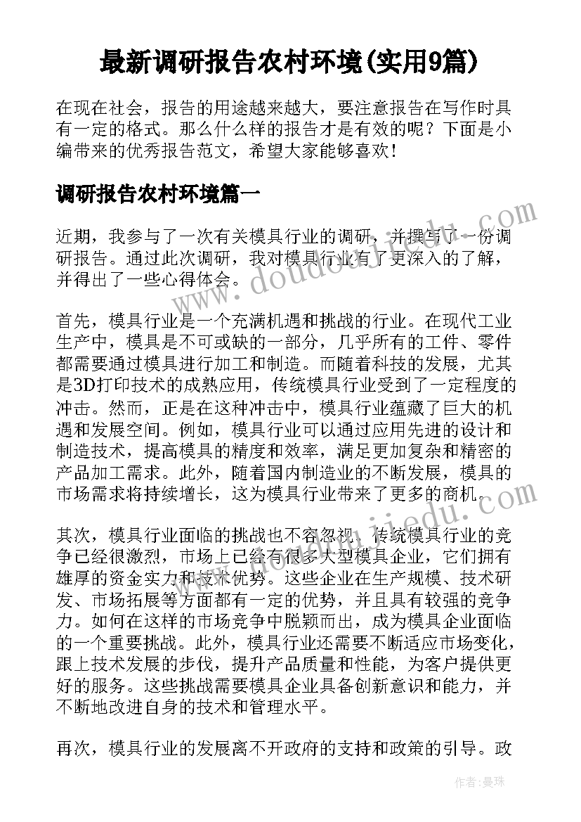 最新调研报告农村环境(实用9篇)