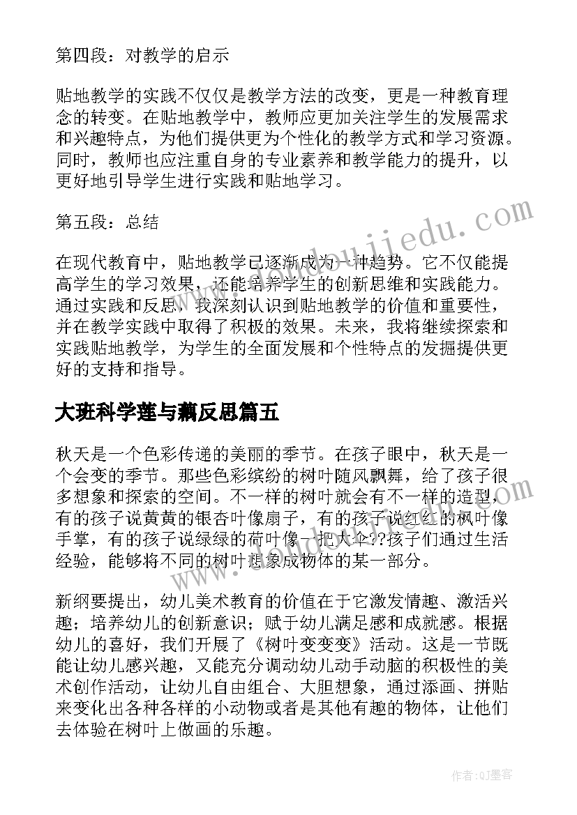 2023年大班科学莲与藕反思 贴地教学反思心得体会(汇总7篇)