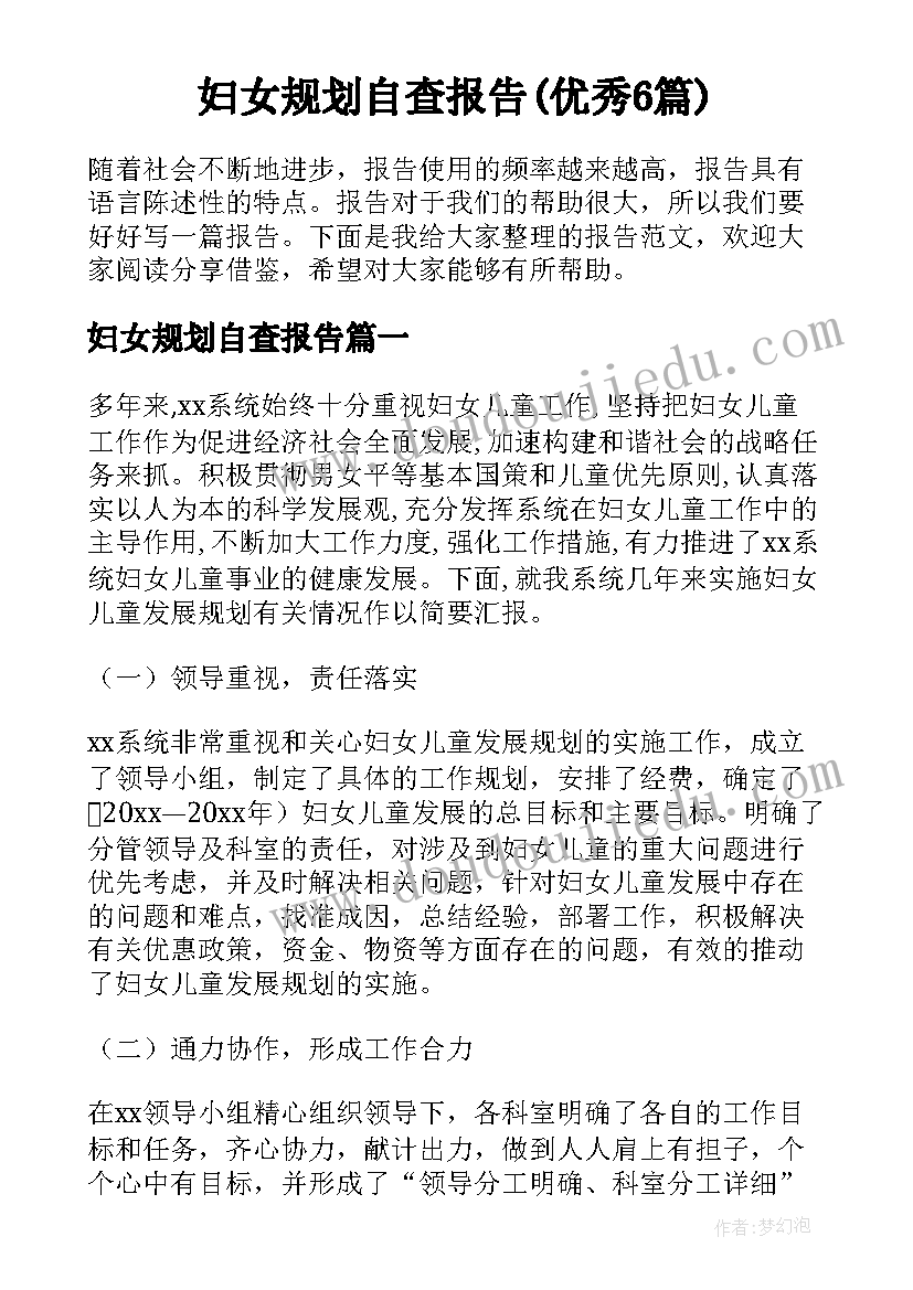 妇女规划自查报告(优秀6篇)