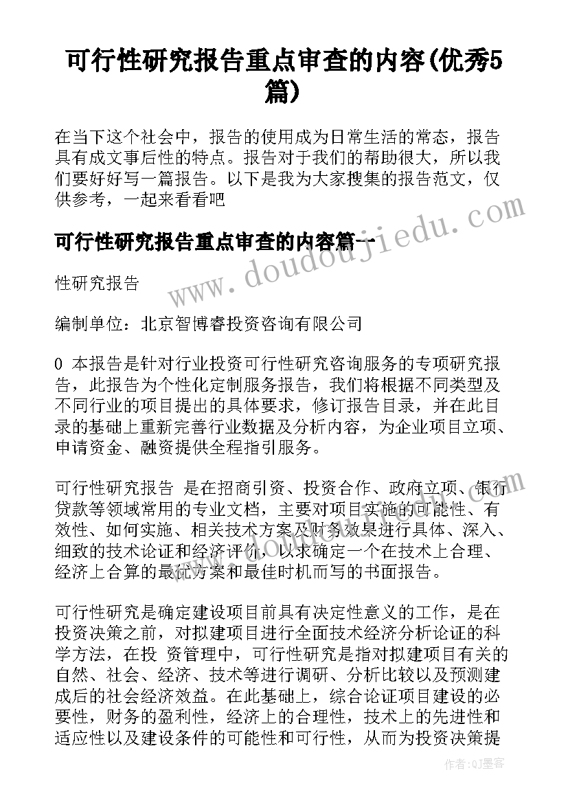 可行性研究报告重点审查的内容(优秀5篇)