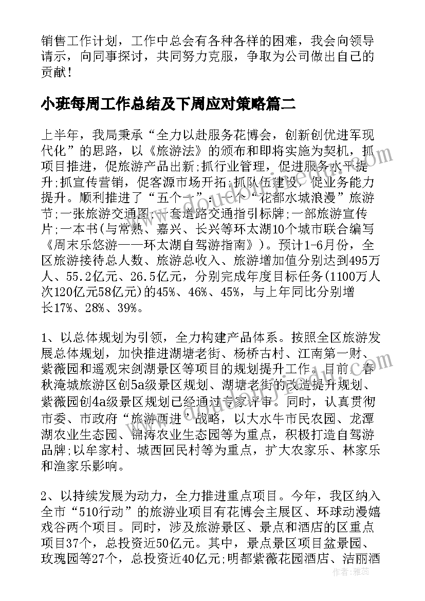 小班每周工作总结及下周应对策略 本周工作总结与下周工作计划例文(通用5篇)